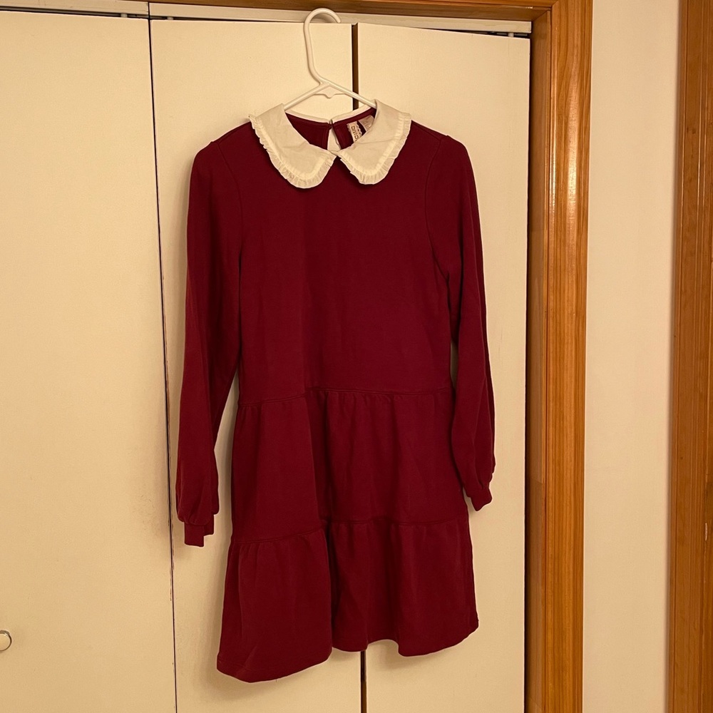 H&M Deep Red Mini Dress with White Collar
